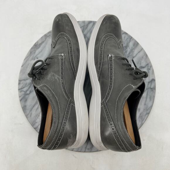 Cole Haan Mens 10 Shoes Grey Grand OS Leather Lace Up Wingtip Dress C24895 - Picture 6 of 15